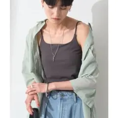 【カップ付き】細リブキャミソール （チャコール グレー）