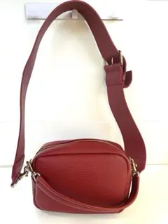 【美品】高級イタリアンレザーミニショルダーバッグ 2WAY 赤 コンパクト本革