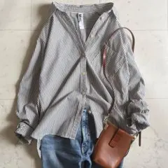 美品 MHL. コットン ブラックストライプ柄 長袖シャツ