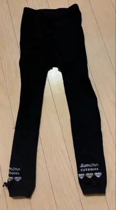 130-140cm 黒 スパッツ ハート刺繍　リボン付き