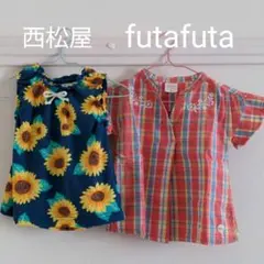 ひまわりワンピースチュニック♡チェックシャツ2枚セット