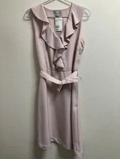 新品 H&M フリルワンピース ピンク ベルト付き ノースリーブ Mサイズ