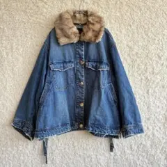 ZARA ファー付き デニムジャケット TRF M-L レースアップ