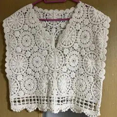 アイボリー クロシェ編み カーディガン