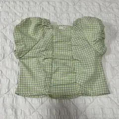 petit main ギンガムチェック　パフスリーブTシャツ