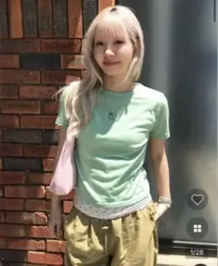 【新品未使用】nugu soan レイヤードテンセルハーフTシャツ mintのサムネイル