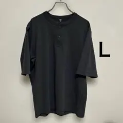ユニクロ ドライワッフルヘンリーネックTシャツ Ｌ ダークグレイ