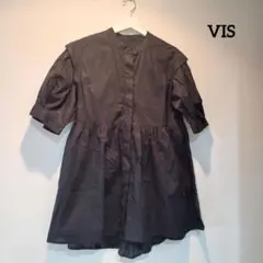 【美品】コットン100％ VIS 黒 ミニワンピース 透け感あり シャツのサムネイル