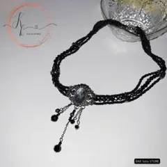 ブラックチョーカー クリスタル ダンス ネックレス ピアス対応上品高級感イベント