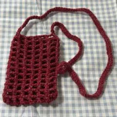 ワインレッド 編み物 スマホショルダー