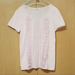 NICE CLAUP/ナイスクラップ 半袖カットソー レース ピンタック ピンク