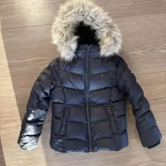 ネイビー中綿コート ファー付きフード