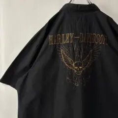 ハーレーダビッドソン　ボタンシャツ　ブラック　半袖シャツ　3XL　アメカジ　古着