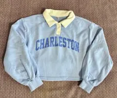 トレーナー 裏毛短丈ポロカラースウェットブルー 水色 coca コカ 140