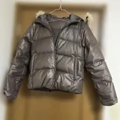 ブラウン ファー付きフード ダウンジャケット