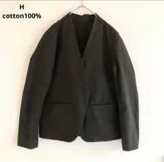 159HエイチB&Y4万コットン100%立体ノーカラージャケット黒日本製Sのサムネイル