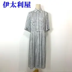 伊太利屋 七分袖シャツワンピース 黒 白 ポリエステル100％ 13 C3672