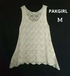 PAKGIRL 春物 レース編み ニットノースリーブ チュニック アイボリー