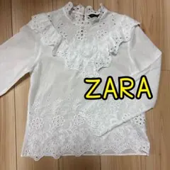 ZARA BASIC☆刺繍フリルブラウス ホワイト