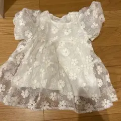 petit main 花柄刺繍 半袖ブラウス 120cm