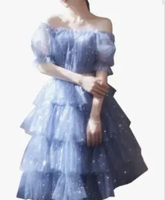 JINZUOMA レディース ドレス ワンピース パーティードレス 青 水色