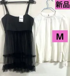 ☆新品☆ ブラウス＋フリルキャミソール　M 2点セット　レース　フリル