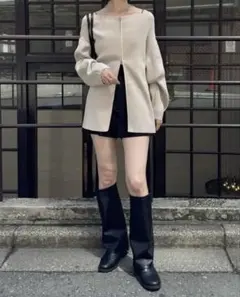 ワイドネックZIPカーディガン 【mystic】