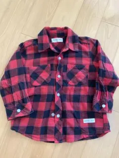 BEAMS mini 長袖シャツ 95 赤・黒チェック