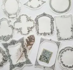 アンティーク額縁ステッカー　シルバーゴシックダイカットシール ◼️20枚