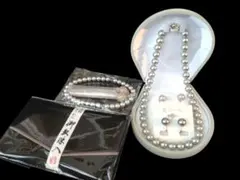 新品　パール　ネックレス　ピアス　イヤリング　数珠　ケース　数珠入れ　グレー