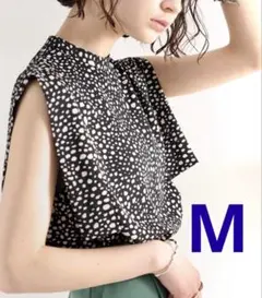 classical elf スクエアショルダーハイネックブラウス　ドット柄