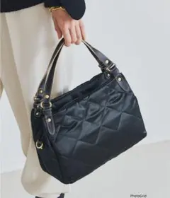 ラシット キルティングカラーハンドル　2wayトートバッグ　ブラック　三層