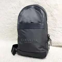 美品 コーチ ショルダーバッグ ナイロン レザー チャールズ 黒 ロゴ 大容量