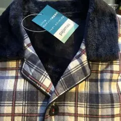 メンズ綿混ソフトキルトエリボアチェック柄フリース襟付きパジャマLサイズ