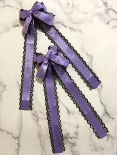 量産型 ロング ヘアクリップ 姫リボン♡小悪魔パープル♡