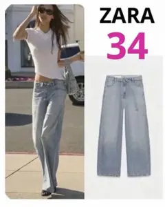 完売品！ ZARA TRF ダメージ加工ミッドライズバギージーンズ 32 - メルカリ