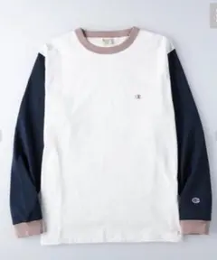 Champion 長袖カットソー XLホワイト/ネイビー　クレイジーロンT 切替