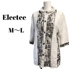 【Electee】大きめ☆七分袖☆透かし模様メッシュシアーシャツ☆モノトーン☆