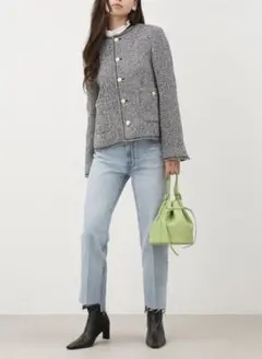 mila owen 裾段差脇スリットデニムパンツ【ウォッシャブル】 ライトブルー