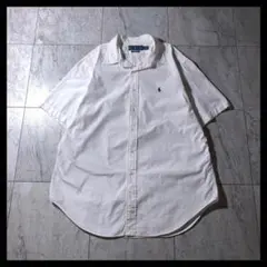 ラルフローレン コットン ブロード ポプリン BDシャツ 半袖 白 刺繍ロゴ