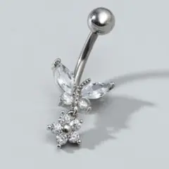 大人気！ボディピアス へそピアス 蝶 花 サージカルステンレス 14G 1個