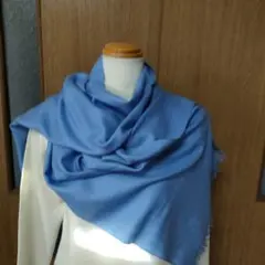 @34)青色ストール フリンジ付き
