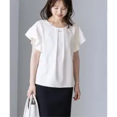 美品】NOBLE ノーブル コンパクトストレッチケープブラウス サックス
