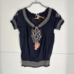 abc une face 花柄刺繍ブラウス ネイビー Mのサムネイル