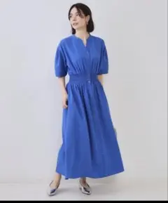 WORLD OPAQUE CLIP 新品タグ付き　前開きワンピース 半袖 ブルー