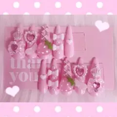 ♥︎現品♥︎ 量産型 地雷 ネイルチップ 平成女児 羽 いちご スカルプ つけ爪