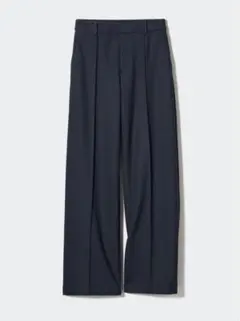 ［UNIQLO］ネイビー L丈長め　ブラッシュドジャージーワイドパンツ