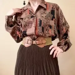 ヴィンテージ レトロ古着 パッチワーク風ガーデン花柄シャツ アート柄