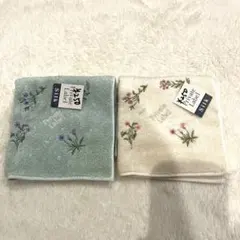 花柄刺繍タオルハンカチ2枚セット