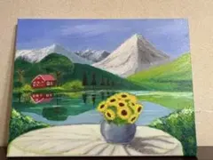 ひまわりのワルツの油彩画　手描き　肉筆　油絵　風景画　原画　油彩画　印象派 ひまわりのワルツの油彩画 手描き 肉筆 油絵 風景画 原画 油彩画